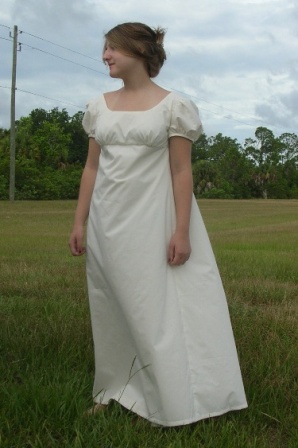 White Muslin Regency Dress Simplicity 4055
