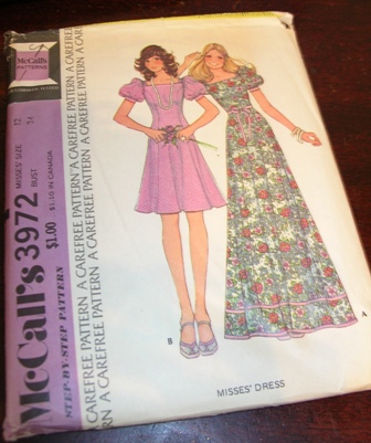 McCall's 3972 Vintage 1970s Dress Pattern